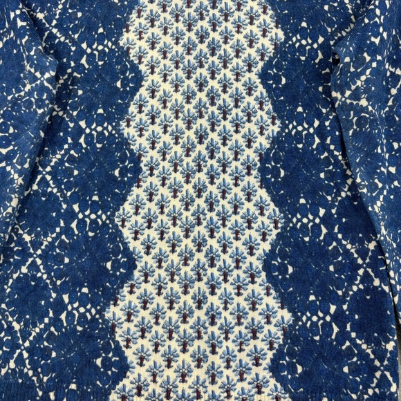 Tory Burch 100% Wool Cardigan Sweater Womens XS Blue Geometric Old Money Classic - Picture 8 of 16
